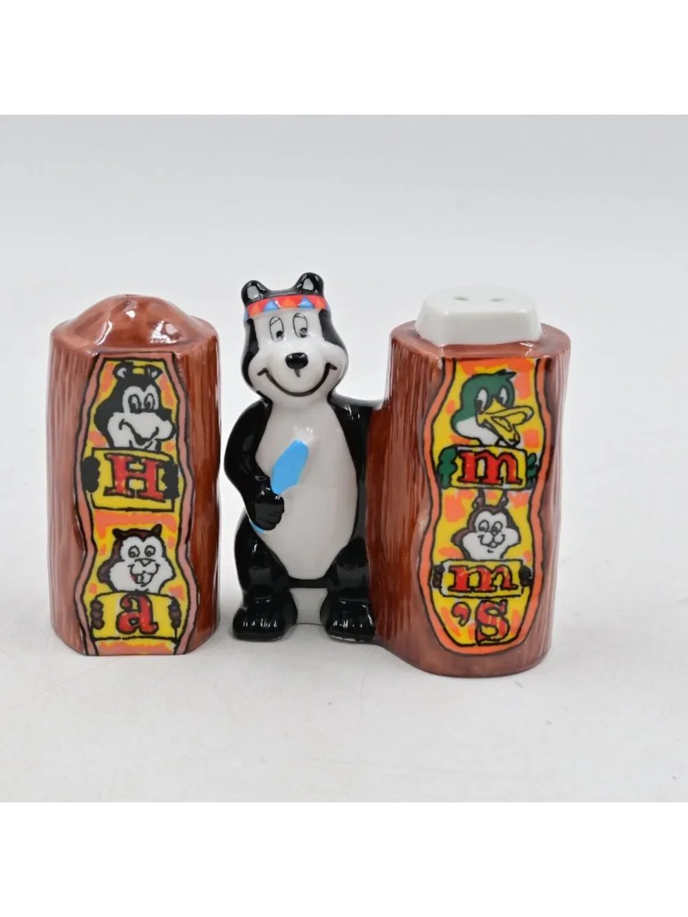 Hamm's Beer Indian Bear Totem Pole Salt & Pepper Shakers Vintage
